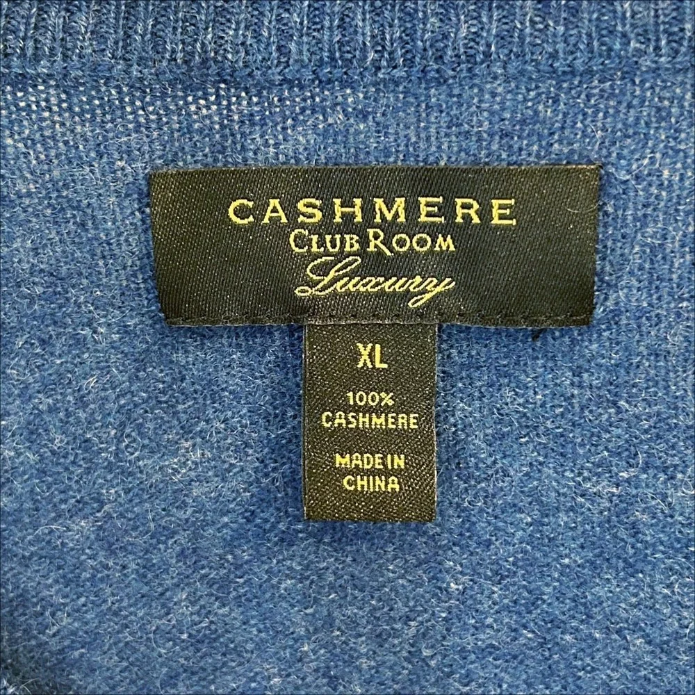 Club Room Cashmere Sweater V-Neck XL Peacock Heather Blue Quiet Luxury Pullover